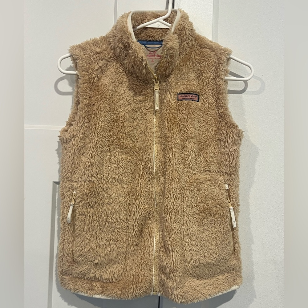 Vineyard Vines Cream Sherpa Fleece girls L 14 faux fur vest